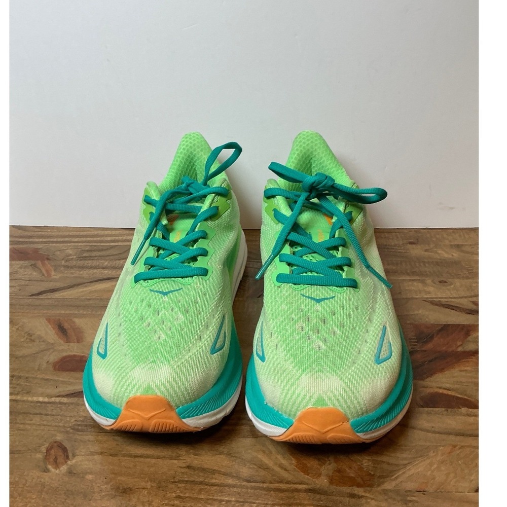 HOKA Clifton 9 Women Running Shoes Size 7D Wide Green Lime Orange 1132210 ZLGL - Picture 3 of 8